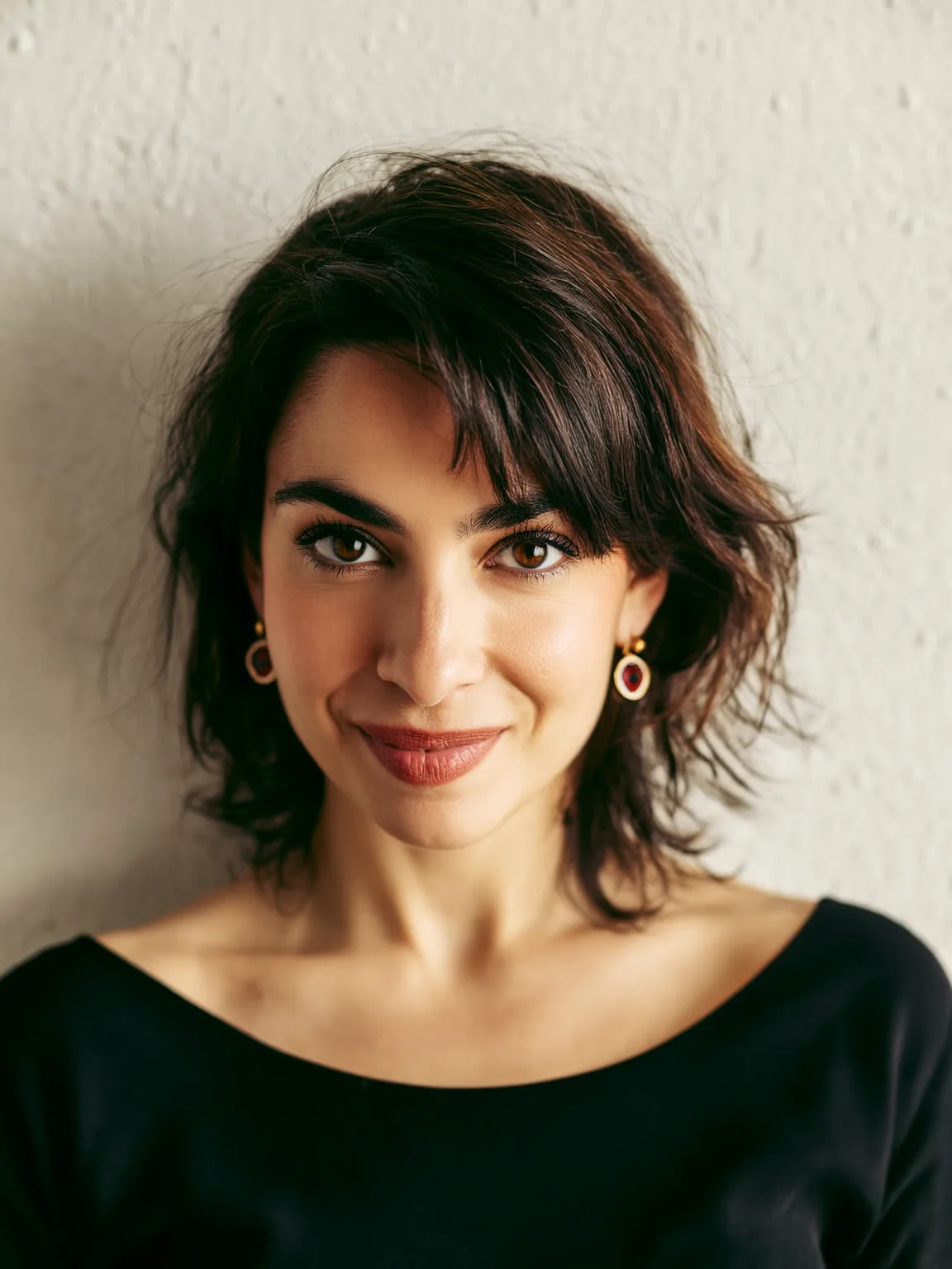 Chin-Length Textured Shag with Side-Swept Bangs